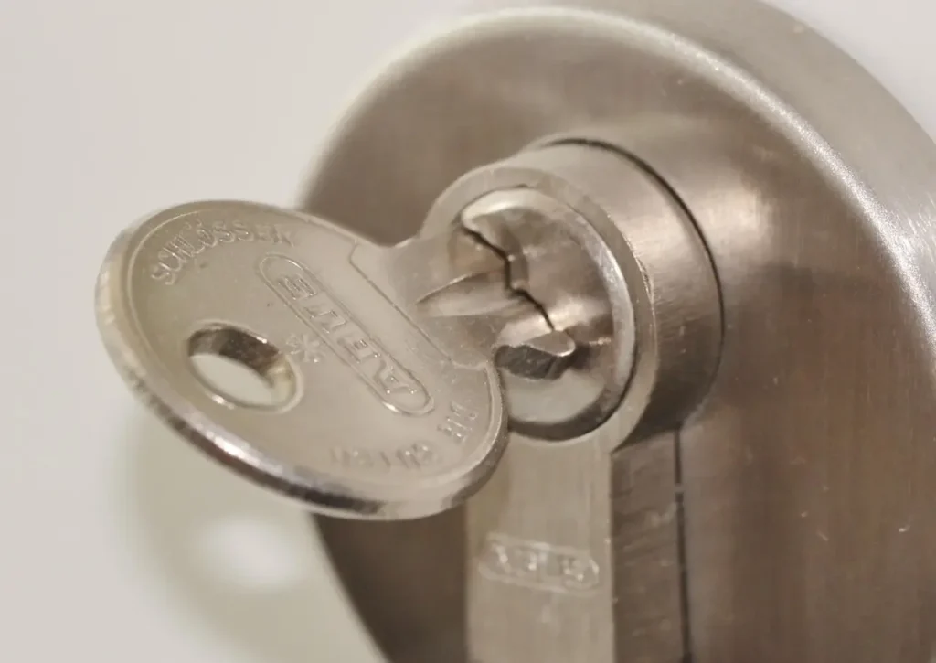 Key inserted in a euro door cylinder – how to check anti-snap locks on Birmingham doors, a Locksmith Birmingham guide